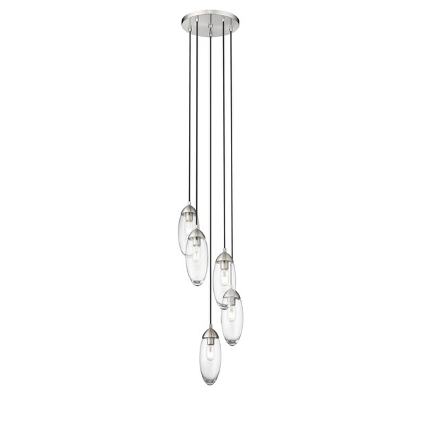 Z-Lite Arden Chandelier, 5-Light, 12 In.W x 12 In.H, Brushed Nickel/Clear 651P-5R-BN - main